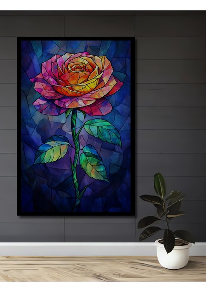 Göz Alıcı Cam Vitray Görünümlü Renkli Gül Tablo Ahşap Dekoratif Tablo Dikdörtgen Tablo fiyatları