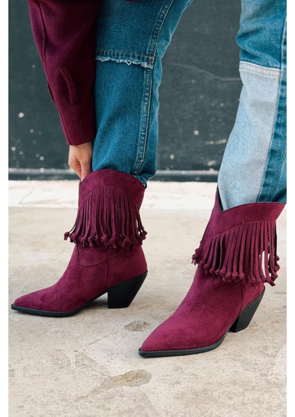 Iserne Kadın Kovboy Bot Bordo Süet Püsküllü fiyatları