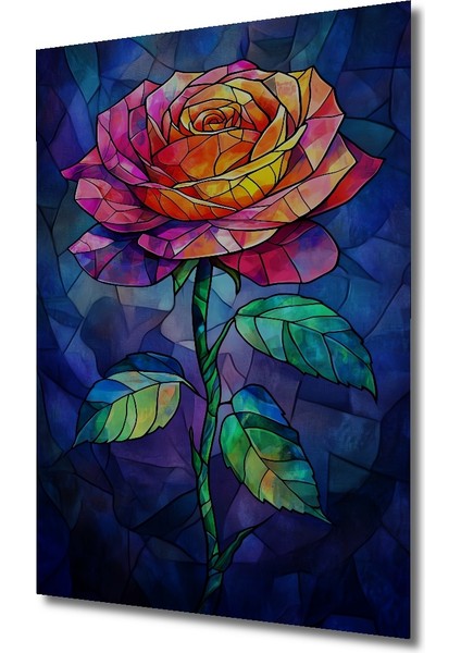 Göz Alıcı Cam Vitray Görünümlü Renkli Gül Tablo Ahşap Dekoratif Tablo Dikdörtgen Tablo modelleri