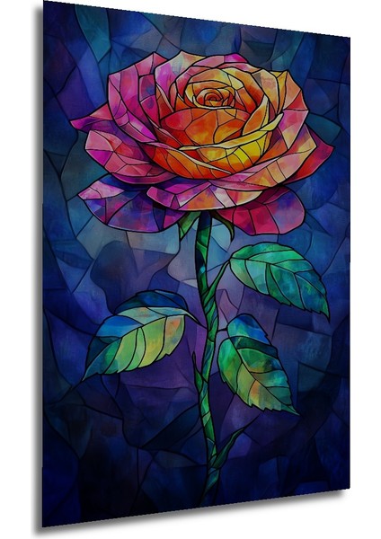 Göz Alıcı Cam Vitray Görünümlü Renkli Gül Tablo Ahşap Dekoratif Tablo Dikdörtgen Tablo fırsatları
