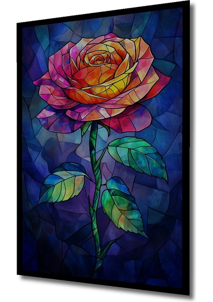 Göz Alıcı Cam Vitray Görünümlü Renkli Gül Tablo Ahşap Dekoratif Tablo Dikdörtgen Tablo indirimleri