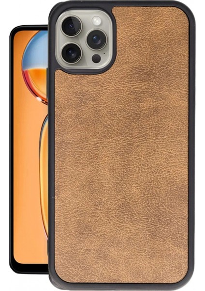 iPhone 15 Pro Max Kılıf Aras Deri Kapak - Taba (K95)