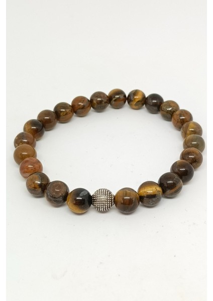 Gümüş Boncuklu Kaplan Gözü Doğal Taşlı Bileklik