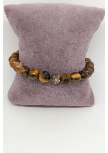 Gümüş Boncuklu Kaplan Gözü Doğal Taşlı Bileklik modelleri