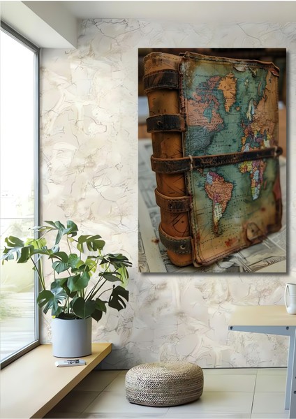 Ahşap Dekoratif Tablo Dünya Haritası Yağlı Boya Görünümlü Sanat Eseri Dikdörtgen Tablo