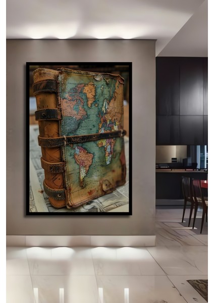 Ahşap Dekoratif Tablo Dünya Haritası Yağlı Boya Görünümlü Sanat Eseri Dikdörtgen Tablo fiyatları