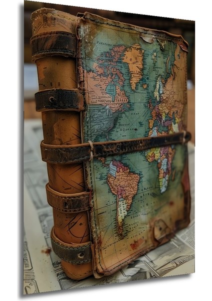 Ahşap Dekoratif Tablo Dünya Haritası Yağlı Boya Görünümlü Sanat Eseri Dikdörtgen Tablo fırsatları