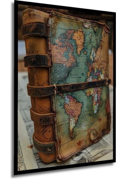 Ahşap Dekoratif Tablo Dünya Haritası Yağlı Boya Görünümlü Sanat Eseri Dikdörtgen Tablo