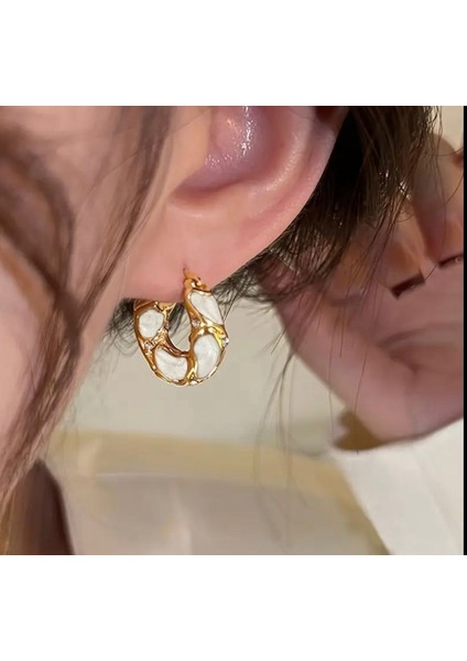 Lüks Mineli Taşlı Halka Küpe