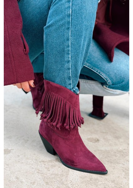 Iserne Kadın Kovboy Bot Bordo Süet Püsküllü modelleri