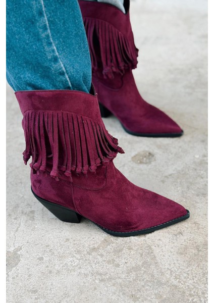 Iserne Kadın Kovboy Bot Bordo Süet Püsküllü fırsatları