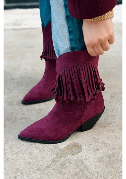 Iserne Kadın Kovboy Bot Bordo Süet Püsküllü indirimleri