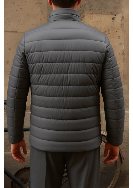 Erkek Kışlık Slim Fit Günlük Füme Şişme Mont