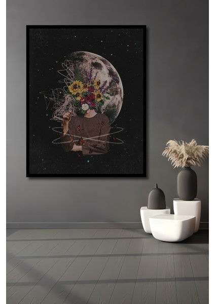 Gezegenler Arası Çiçek Bahçesi Yağlı Boya Görünümlü Ahşap Dekoratif Tablo Dikdörtgen Tablo fiyatları