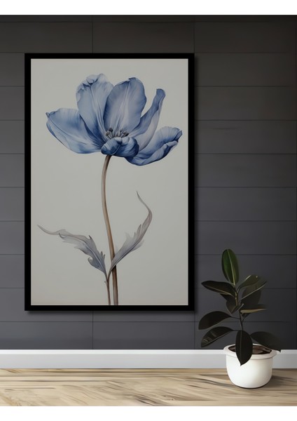 Mavi Lale Yağlı Boya Görünümlü Ahşap Dekoratif Tablo Modern Sanat Eseri Dikdörtgen Tablo fiyatları