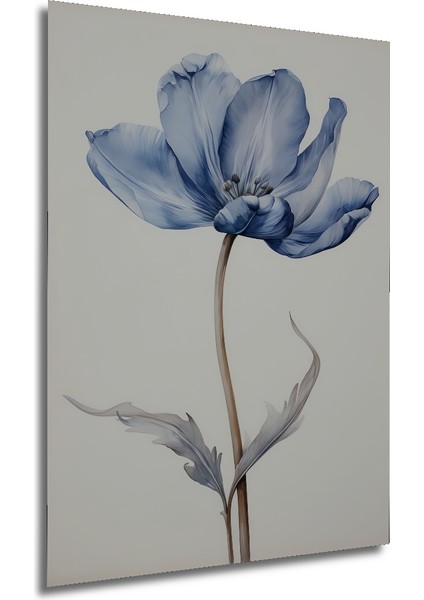 Mavi Lale Yağlı Boya Görünümlü Ahşap Dekoratif Tablo Modern Sanat Eseri Dikdörtgen Tablo fırsatları