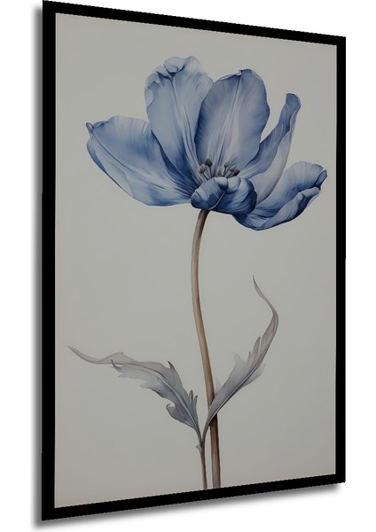 Mavi Lale Yağlı Boya Görünümlü Ahşap Dekoratif Tablo Modern Sanat Eseri Dikdörtgen Tablo
