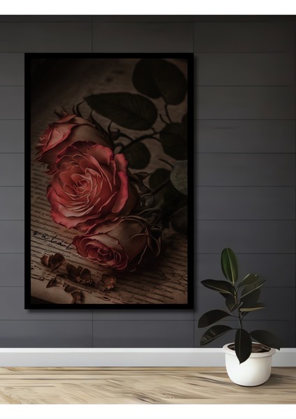 Romantik Gül Suluboya Görünümlü Dekoratif Ahşap Tablo Dikdörtgen Tablo fiyatları