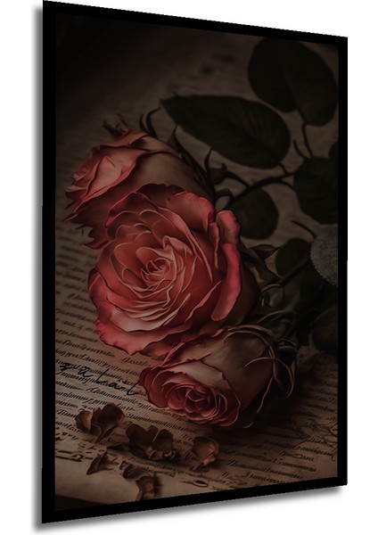 Romantik Gül Suluboya Görünümlü Dekoratif Ahşap Tablo Dikdörtgen Tablo
