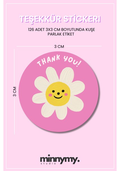 Teşekkür Sticker - 3x3 cm Paketleme ve Kargo Etiketi, 126 Adet