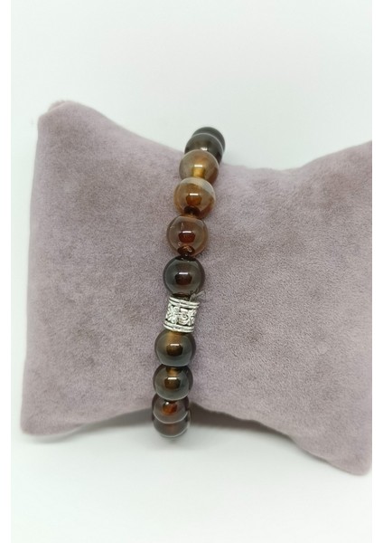 Gümüş Aksesuarlı Kaplan Gözü Doğal Taşlı Bileklik modelleri