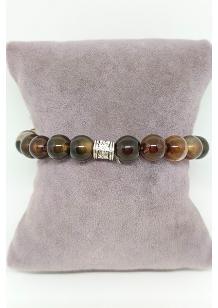 Gümüş Aksesuarlı Kaplan Gözü Doğal Taşlı Bileklik fırsatları