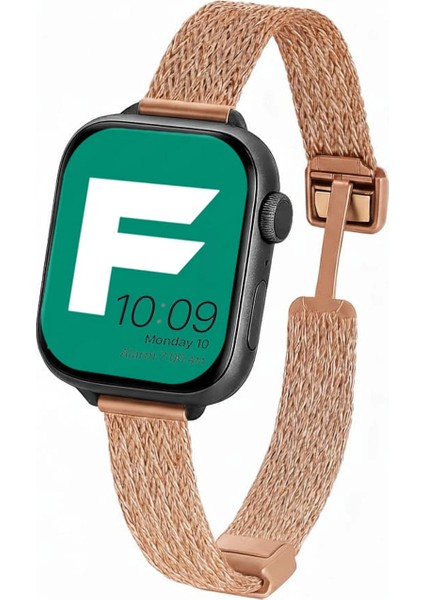 Apple Watch 9 45MM ile Uyumlu D Mıknatıslı Ince Metal Hasır Kordon Kayış - FC1139