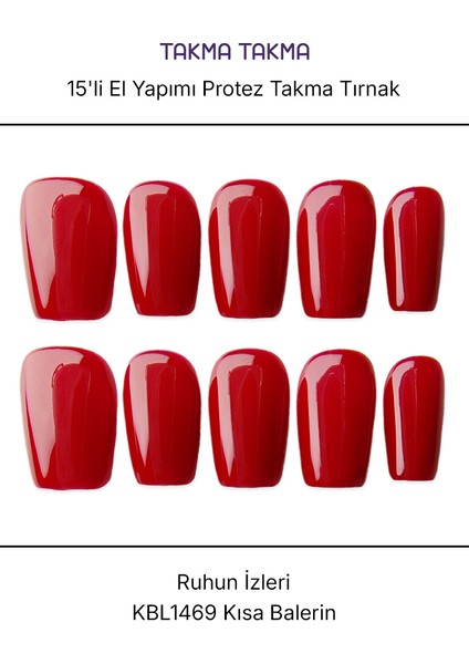 15'li Kırmızı Kısa Balerin KBL1469 Tekrar Kullanılabilir El Yapımı Protez Takma Tırnak - Kırmızı-L fırsatları
