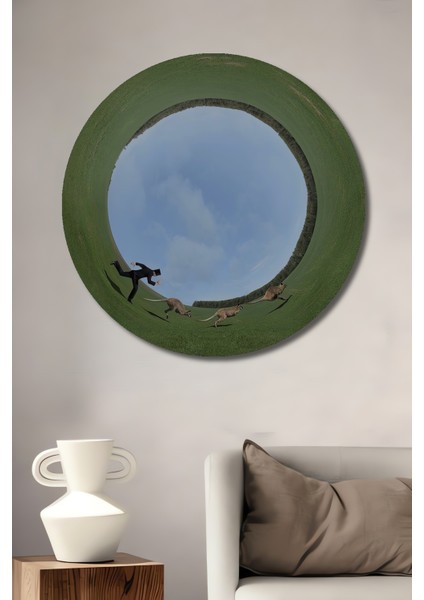 Süper Gerçekçi Kangurulu Yükseklik Korkusu Ahşap Dekoratif Tablo Yuvarlak Tablo