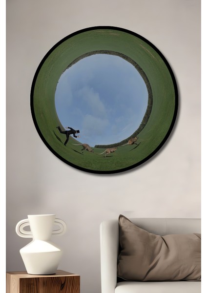 Süper Gerçekçi Kangurulu Yükseklik Korkusu Ahşap Dekoratif Tablo Yuvarlak Tablo fiyatları