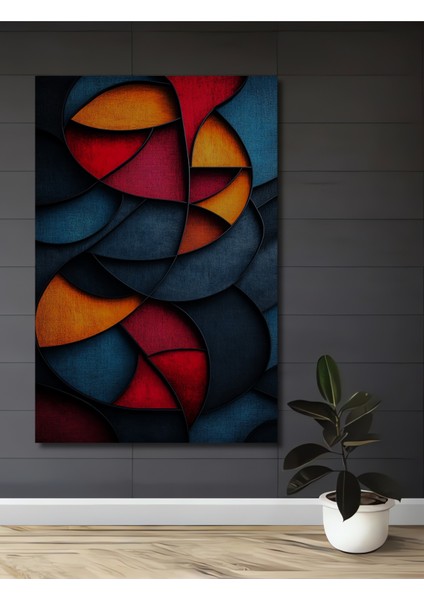 Kırmızı Mavi Turuncu Geometrik Soyut Sanat Ahşap Dekoratif Tablo Dikdörtgen Tablo