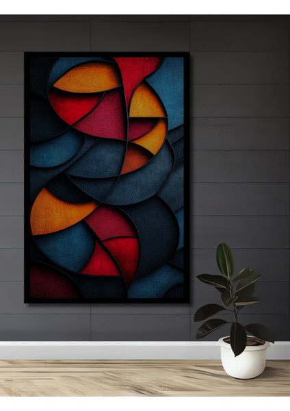 Kırmızı Mavi Turuncu Geometrik Soyut Sanat Ahşap Dekoratif Tablo Dikdörtgen Tablo fiyatları