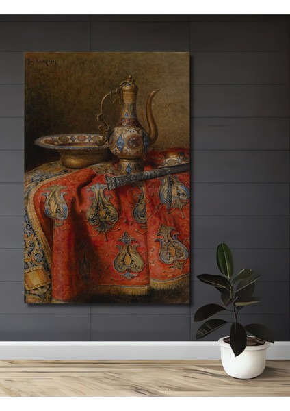 Osmanlı Desenli Sulu Boya Görünümlü Ahşap Dekoratif Tablo Dikdörtgen Tablo