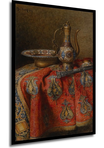 Osmanlı Desenli Sulu Boya Görünümlü Ahşap Dekoratif Tablo Dikdörtgen Tablo