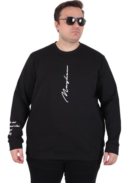 Mocgrande Büyük Beden Bisiklet Yaka Sweat Double Face 25707 Sıyah