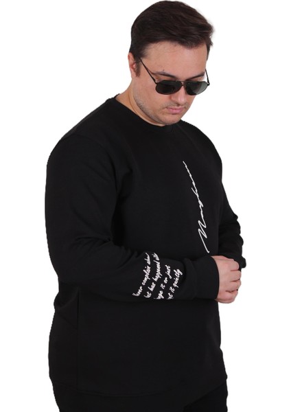 Mocgrande Büyük Beden Bisiklet Yaka Sweat Double Face 25707 Sıyah modelleri