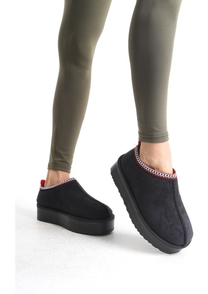 Genevıeve Bağcıksız Düz ve Kalın Taban Içi Kürklü Kısa Süet Kadın Bot St Siyah