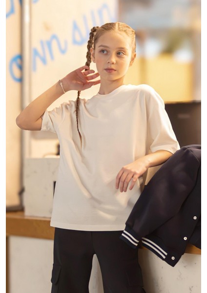 Kız Çocuk Oversize Tişört Kısa Kol Pamuklu Beyaz 5926-25 fırsatları