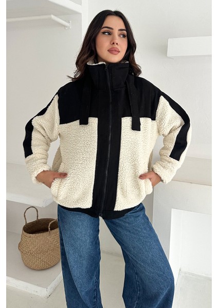Kadın Renk Bloklu Fermuarlı Sherpa Mont – Cozy Contrast fiyatları