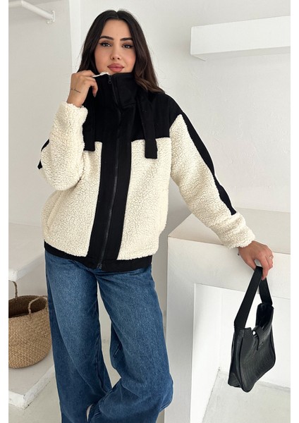 Kadın Renk Bloklu Fermuarlı Sherpa Mont – Cozy Contrast modelleri