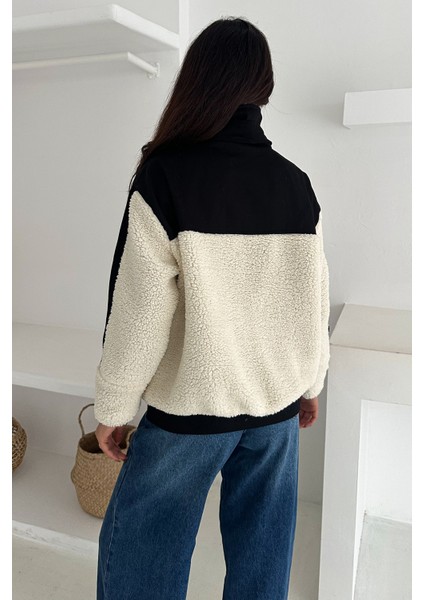 Kadın Renk Bloklu Fermuarlı Sherpa Mont – Cozy Contrast