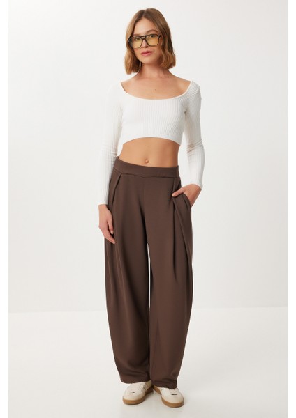 Yumuşak Modal Pileli Eşofman Altı LCI0044 Kahverengi