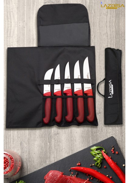 Silver Serisi Çantalı 5 Li Mutfak Bıçak Seti Gastronomi Mutfak Bıçak Seti Hds-73