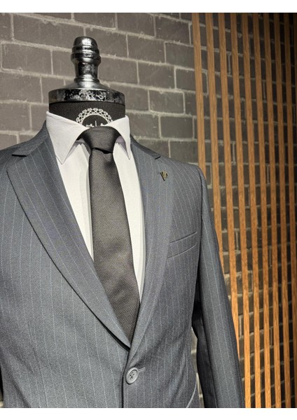 Slim Fit Viscon Çizgili Takım Elbise fiyatları