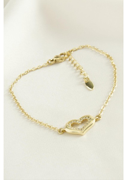 Kalp Zirkon Taşlı Çelik Bileklik