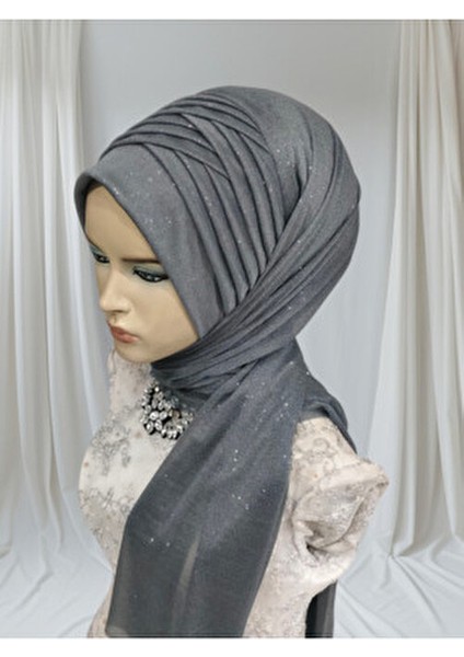 Antrasit Gri 3lu Geçiş Hazır Duvak Hazır Şal Hazır Türban