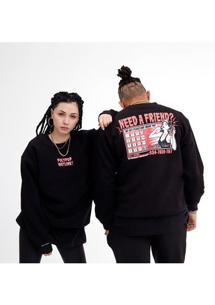 Need A Friend Siyah Regular Fit Bisiklet Yaka Sweatshirt