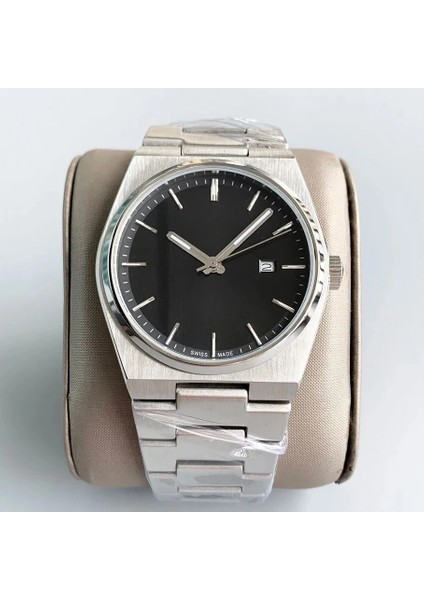 Gümüş Çelik Kordon Erkek Kol Saati Takvimli Siyah Kadran Özel Kutusunda