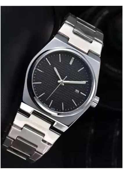 Gümüş Çelik Kordon Erkek Kol Saati Takvimli Siyah Kadran Özel Kutusunda fiyatları