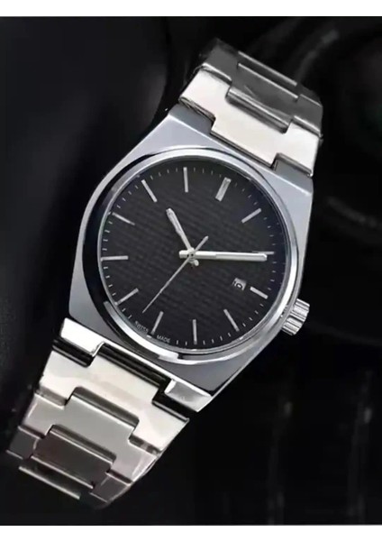 Gümüş Çelik Kordon Erkek Kol Saati Takvimli Siyah Kadran Özel Kutusunda fırsatları